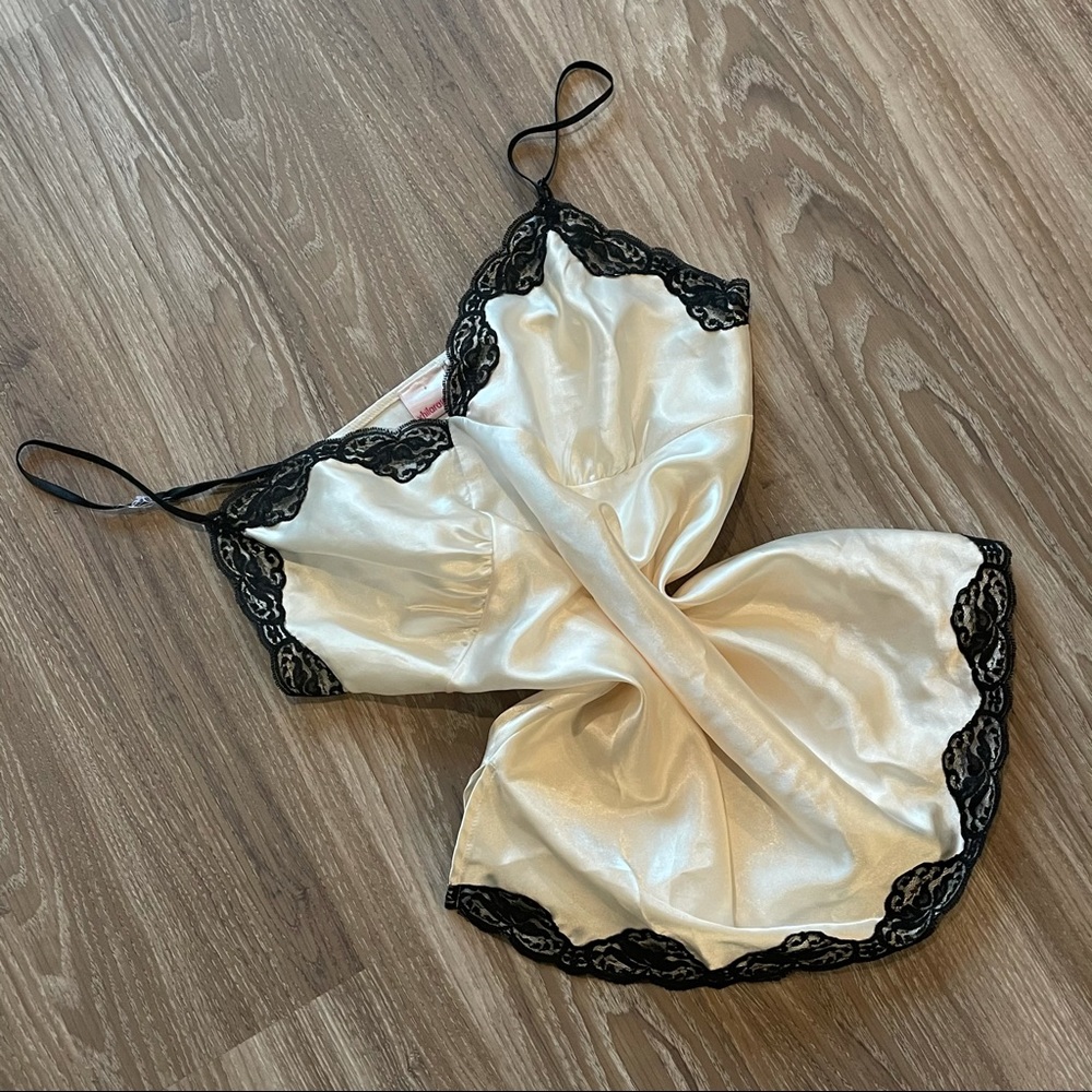 Vintage Cream and Black Lace Slip